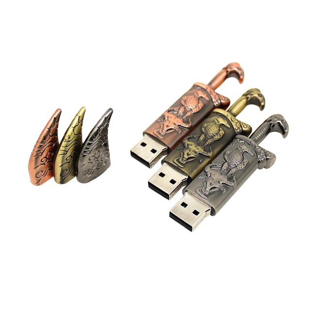 Wholesale Creative Metal Knife Dagger Model Pen Drive Real Capacity 16GB 32GB 2.0 Broadsword USB Flash Drive 100% Real Capacity