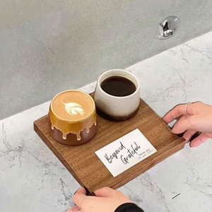 Plateau individuel en bois massif américain, finition laquée moderne, porte-gobelet durable pour café, bière, dégustation de vin, salon, bar - Product Image 3