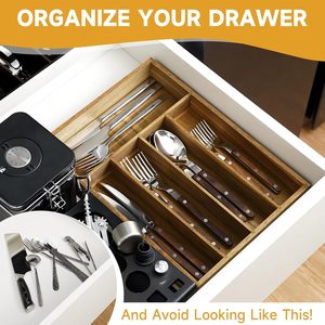 Acacia Wood <b>Drawer</b> Organizer Rectangular Space Saving Kitchen <b>Storage</b> Rack - Product Image 1