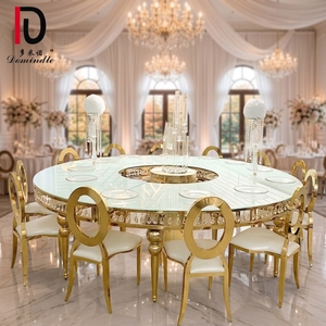 Foshan Event Chic Glass <strong>Top</strong> Stainless Steel Circle <strong>Round</strong> Crystal Wedding Banquet <strong>Table</strong> - Product Image 1