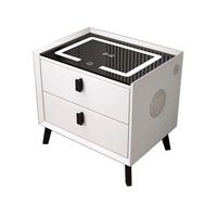Table de chevet intelligente moderne multifonctionnelle avec charge sans fil, verrouillage par empreinte digitale, lampe audio, plateau en bois massif et verre, mobilier de chambre