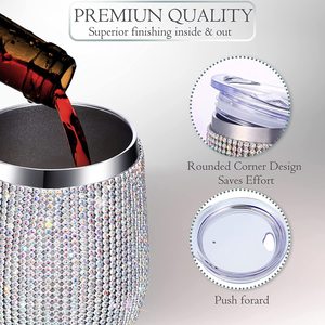 Bán Hàng Nóng 12Oz Blingbling Hình Rượu Vang Cốc Kid Mug Rhinestone Ánh Sáng Trọng Lượng Nóng Lạnh Nhiệt Nắp Nước Rượu Vang Bán Buôn - Product Image 4