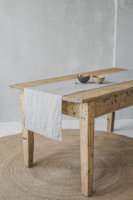 Chemin de table en lin gris avec rayures noires, chemin de table naturel, décoration de table à manger, chemin de table en lin personnalisé