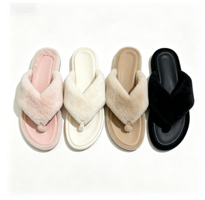 Teen Women Cherry Pink Warm Lining Faux Fur <b>Slippers</b> Pleated Upper Thick Rubber Sole Travel Use Wide Color Range Modern <b>Ladies</b> I - Product Image 1