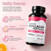 Complément de peptides de collagène 6000mg en comprimés de bovins nourris à l'herbe avec Vitamine C et Biotine pour la beauté des adultes (Cheveux, Peau, Ongles) – Vente en gros OEM