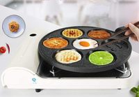 Poêle à omelettes antiadhésive à 7 trous avec poignée en bois, motifs visage souriant, pour petit-déjeuner – Vente chaude