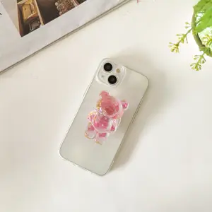 Luxury Colorful 3D Laser Crystal Clear Bear Mobile Phone Holder Stand Universal Desk Table Lazy Laptop Stand Phone Socket