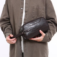 Sac à main pour homme à double fermeture éclair, motif crocodile, polyester, grande capacité, sac à main en cuir PU pour les affaires et les loisirs