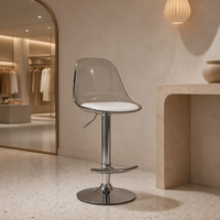 Tabouret de bar moderne en plastique transparent, hauteur réglable, pivotant, siège rembourré, base en métal chromé, repose-pieds, pour salle à manger et atelier