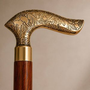 Bastón de Madera Hecho a Mano para Hombres, Mujeres y Personas Mayores, Eje de Madera Maciza, Mango Grabado en Latón, Punta de Goma Antideslizante, Decorativo - Product Image 2
