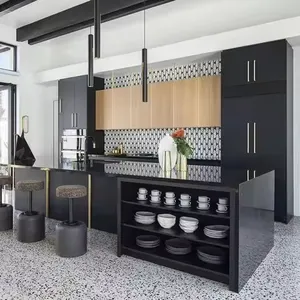 Cbmmart Moderne Zwarte Europese Op Maat Gemaakte Complete Sets Hete Verkopende Keukenkasten Met Hoge Glanzende Lak