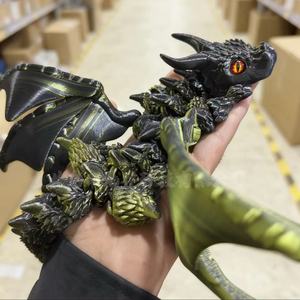Figurine de dragon imprimée en 3D, à double cornes, volante, multi-articulations, flexible, réaliste, jouet animal, ailes, grandes cornes - Product Image 2