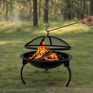 Regalo di festa in stile moderno giardino ciotola del fuoco portatile gambe pieghevoli campeggio barbecue Grill pozzo del fuoco con la copertura - Product Image 2