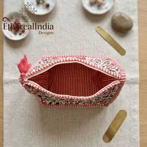 Block Print Floral Quilted Cosmetic <b>Bag</b> Cotton Makeup Organizer Travel <b>Toiletry</b> Zipper Pouch - Product Image 2