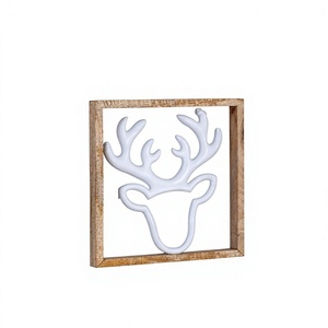 White Coated <b>Reindeer</b> Stag Wood & Metal Frame Eco Friendly Durable Handicraft Custom Reusable <b>Christmas</b> Wall Decor Figurine - Product Image 1