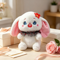 Peluche Lapin Mignon à Oreilles Tombantes avec Fleur Rouge et Col en Dentelle à Pois – Vente en Gros Fabricant – Peluche Douce Animal Lapin Rembourré