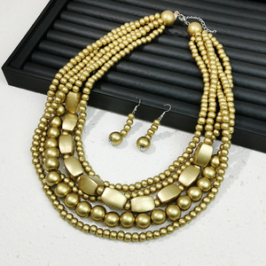 Conjunto de joyería étnica Bohemia hecha a mano, collar de cuentas de madera de 5 capas, conjunto de pendientes colgantes, accesorios de banquete de Oriente Medio - Product Image 5