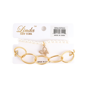 Brazalete de Trébol Chapado en Oro Linda New York con Perlas de Imitación, Joyería de Moda para Mujer - Product Image 1