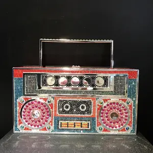 New Design Professional Boombox Clutch Radio Crystal Clutch Diamante Recorder Handbag
