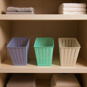 Panier de rangement en plastique Zaa, carré, mini, empilable, organisateur, 9x9x12cm, coloré, pour le rangement des articles divers à la maison, fabriqué en Chine - Product Image 2