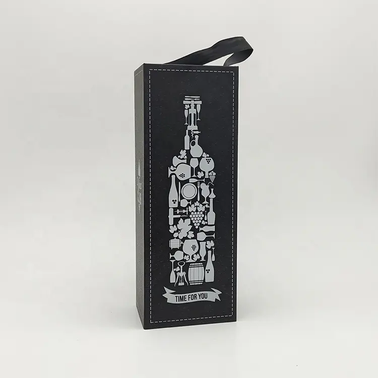 Embalagem De Papelão Harden Caixas De Presente De Luxo Uma Garrafa Tinto Wine Spirit Portable Rope Gift Box Para Whisky Vodka