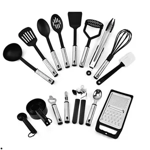 Conjunto de utensílios de cozinha, conjunto de 24 utensílios de cozinha de nylon e aço inoxidável, antiaderente e resistente ao calor