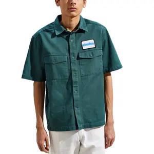 100% хлопчатобумажные футболки на заказ с логотипом, мужские плотные вымытые пуговицы, Рабочие Рубашки, хлопчатобумажные мужские рубашки с коротким рукавом