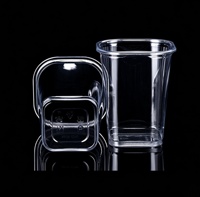 Gobelets carrés en plastique transparent pour thé au lait à bulles, café, etc., avec couvercle, logo personnalisé, 24/20/16/14/12 oz