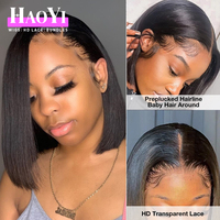 Pelucas Bob Cortas Baratas de Cabello Humano con Encaje Frontal HD, Peluca Frontal de Encaje Liso Extremo, Venta al por Mayor de Pelucas Bob para Mujeres Negras