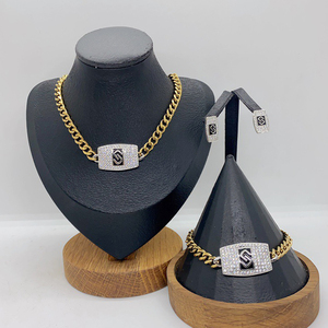 Nouvel <span class=keywords><strong>ensemble</strong></span> de bijoux 4 pièces pour femme, style marocain, en acier inoxydable de Dubaï, avec strass arabes, comprenant collier, boucles d'oreilles, bracelet <span class=keywords><strong>et</strong></span> bague - Product Image 2