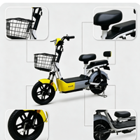 Vélo électrique rétro à 2 roues avec panier avant, scooter électrique à double siège, vélo électrique de banlieue pour adultes, vente en gros