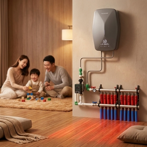 Calentador de Agua Eléctrico Instantáneo Trifásico sin Tanque para Calefacción por Suelo Radiante, con Pantalla Digital LED y Superficie Acrílica, para Uso Doméstico - Product Image 1