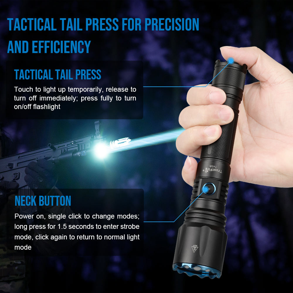 TrustFire T45R LEP懐中電灯650ルーメン戦術緊急自己防衛1.695KM長距離