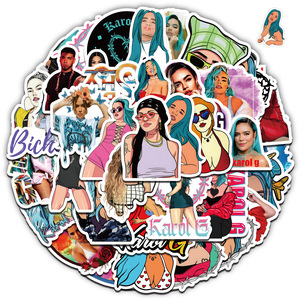 ZY3663C 50 Piezas de Calcomanías de PVC de la Cantante Pop <span class=keywords><strong>Karol</strong></span> <span class=keywords><strong>G</strong></span>, Calcomanías Decorativas Impermeables para Vasos, Guitarras, Computadoras Portátiles y Equipaje - Product Image 2