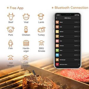 Thermomètre alimentaire <span class=keywords><strong>sans</strong></span> <span class=keywords><strong>fil</strong></span> <span class=keywords><strong>Bluetooth</strong></span> à double sonde pour barbecue, avec plage de -20 à 120°C, design breveté - Product Image 4