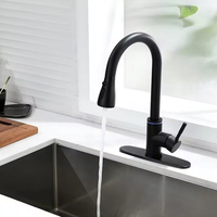 Robinet de cuisine moderne en céramique noire brossée, en acier inoxydable 304, avec capteur LED automatique, mitigeur chaud/froid rotatif