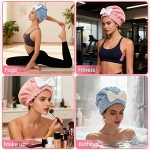 Gorros de microfibra para secar el cabello para mujeres y niñas, toalla de secado rápido, turbante, gorro de baño, toalla suave para el cabello con un lindo lazo de mariposa - Product Image 5