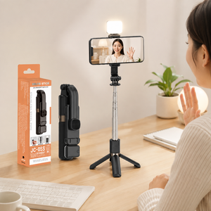 Trípode Compacto JC-05S con Palo Selfie y Luz LED de Relleno, Empuñadura de Acero Inoxidable con Ranura Recta de 745 mm - Product Image 4