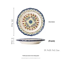 Assiette en céramique en poterie polonaise à motif floral artistique avec bord festonné, vaisselle de qualité supérieure pour la maison et les fêtes