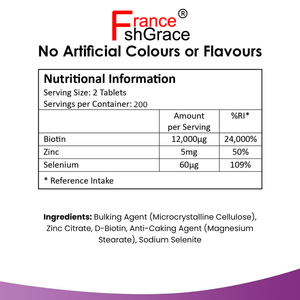 Fabricant en gros de compléments alimentaires à base de biotine, zinc et sélénium pour la santé des cheveux, de la peau et des ongles, 400 comprimés de biotine, zinc et sélénium - Product Image 3