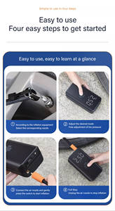 משאבת אוויר דיגיטלית לרכב מיני 120W עם צג, מדחס אוויר אלחוטי ABS, משאבת אוויר נטענת, תאורת חירום, צג לחץ אוויר בצמיגים - Product Image 4