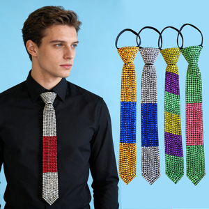 Corbata con Bloques de Color y Decoración de Diamantes de Imitación para Hombre y Mujer, Corbata Brillante sin Nudo, Estilo Casual de Negocios, Material de Rayón - Product Image 1