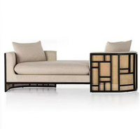Ensemble de canapés modernes en rotin naturel avec structure en bois massif et coussins en tissu pour salon d'hôtel et de villa