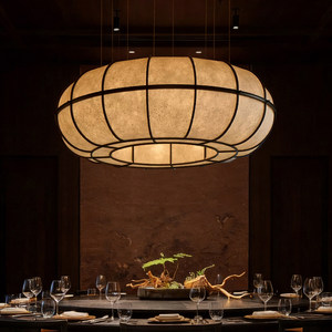 Lustre rond de style Wabi Sabi japonais E27 à six ampoules, lampe à économie d'énergie pour l'éclairage de la maison, du restaurant et du hall. - Product Image 4