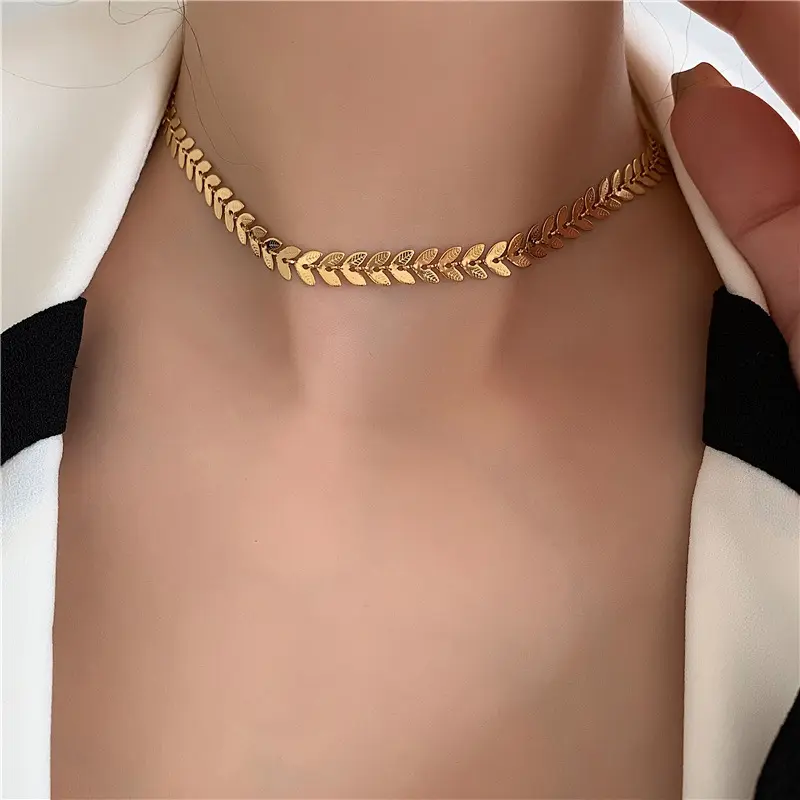 Sexy Adjustable Stainless Steel 18K Gold Plated Chain Women Choker Necklace Non Tarnish Jewelry
