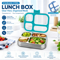 Boîtes à repas en métal pour enfants en acier inoxydable 304, boîte à lunch, anti-fuite, en plastique sans BPA, chauffable, passe au lave-vaisselle, pour aliments