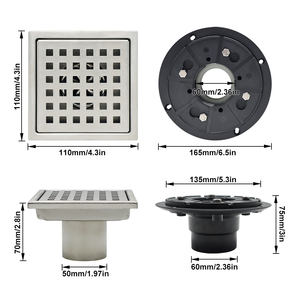 Drenaje de Piso Cuadrado para Baño, Base de Plástico ABS de 4 Pulgadas con Cubierta de Acero Inoxidable, Desagüe de Ducha - Product Image 3