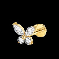 Bijou de piercing corporel en titane ASTM F136 avec zircone cubique, à dos plat, pour tragus, hélix, daith, lobe, labret à filetage interne