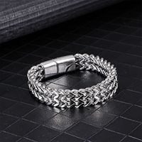 Bracelet pour homme en acier inoxydable plaqué argent double couche, design géométrique vintage, chaîne et maillons, bijou cadeau