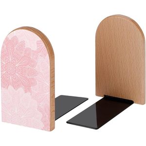 Boho Mandala Pink Flowers <b>Decorative</b> Wood Bookends 1 Pair-5x3.1 Inches for Room Desk Home Office Stopping Magazines <b>Books</b> - Product Image 5